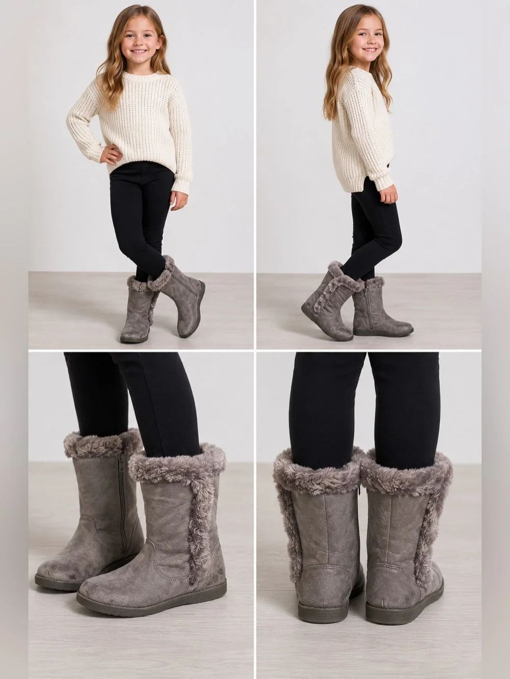 Cat & Jack Girl Hart Boots Faux Fur Faux Suede Size 13